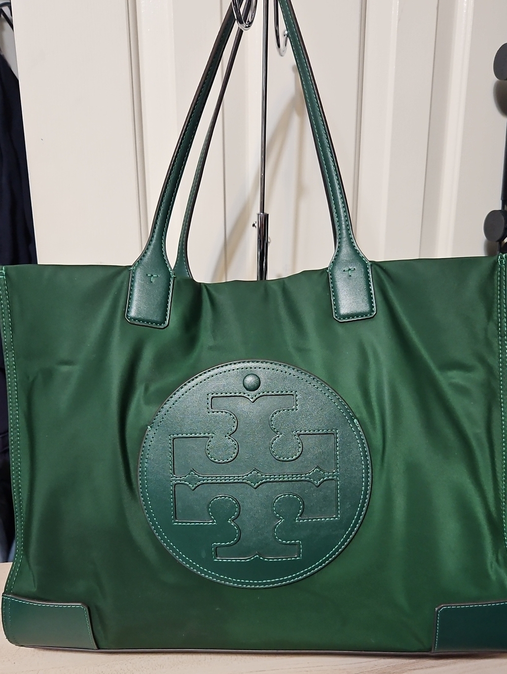 Tory Burch EUC Ella Forest Green Logo Nylon Tote